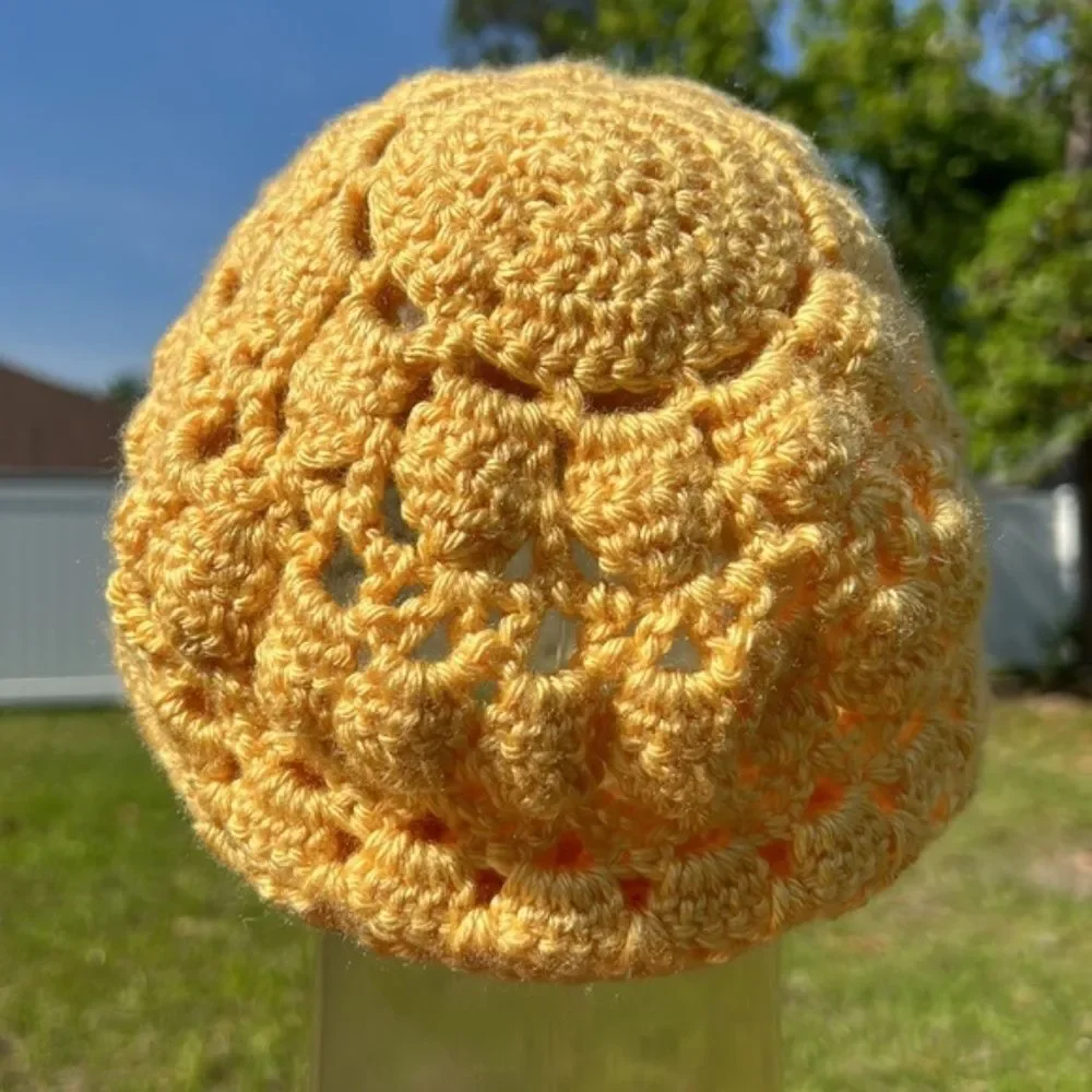 Slouchy Beanie cap hat yellow gold knitted boho cap  handmade